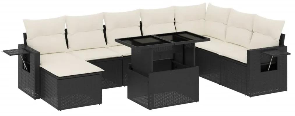 3268066 vidaXL Set mobilier de grădină cu perne, 8 piese, negru, poliratan