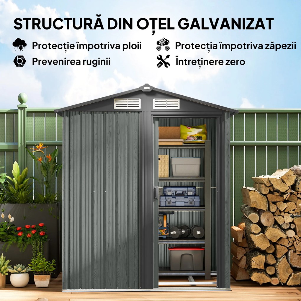 Outsunny Căsuță de Grădină cu Acoperiș Înclinat, 152x132x188 cm, Verde | Aosom Romania