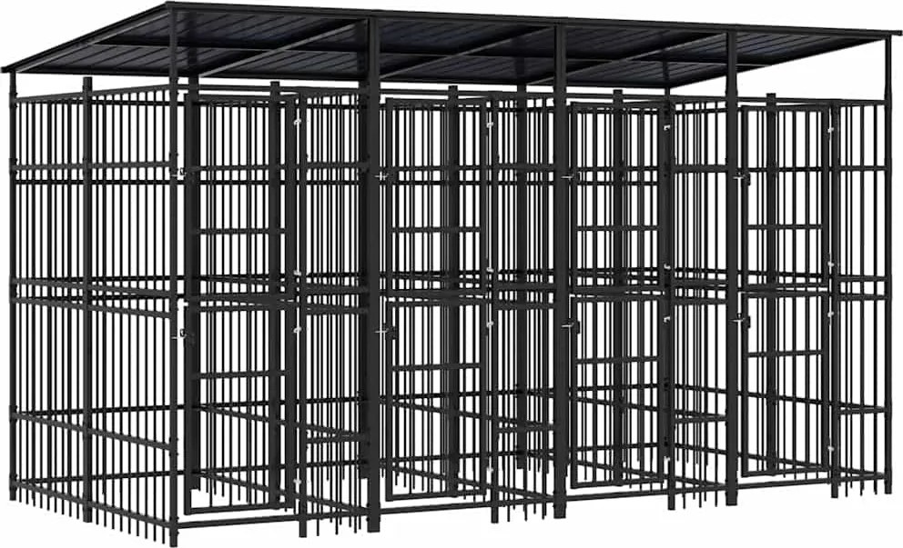 vidaXL Padoc pentru câini de exterior cu acoperiș, 7,37 m², oțel