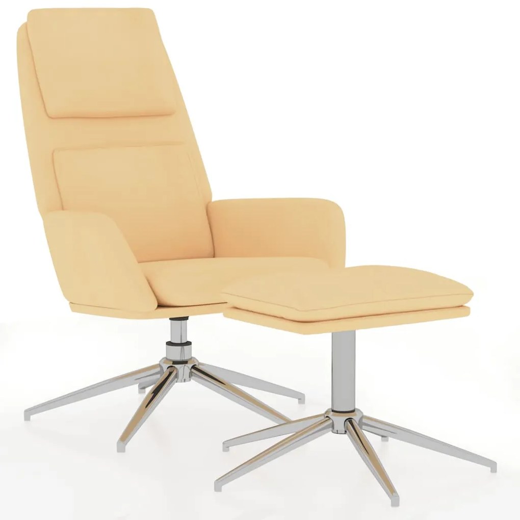 3097784 vidaXL Scaun de relaxare cu taburet, crem, țesătură microfibră