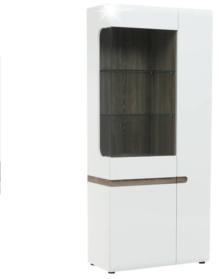 Vitrină, albă strălucitoare HG/stejar sonoma închis, LYNATET TYP 05