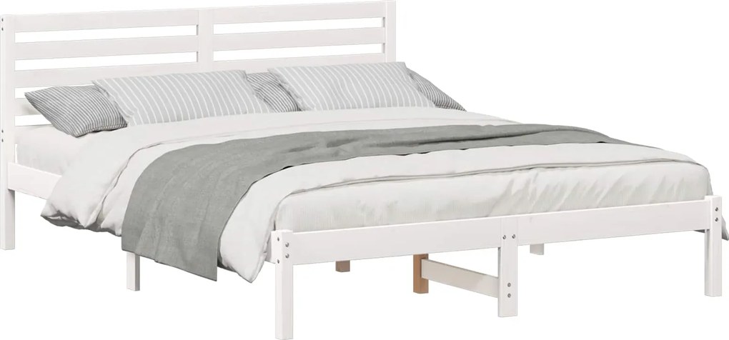 vidaXL Cadru de pat cu headboard Alb 160 x 200 cm Lemn de pin masiv