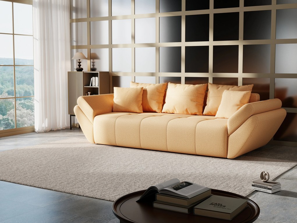 Canapea extensibilă dumonde cu ladă de depozitare si sezut confortabil din spuma high-density, Berlin Enjoy Mango 250x100 cm