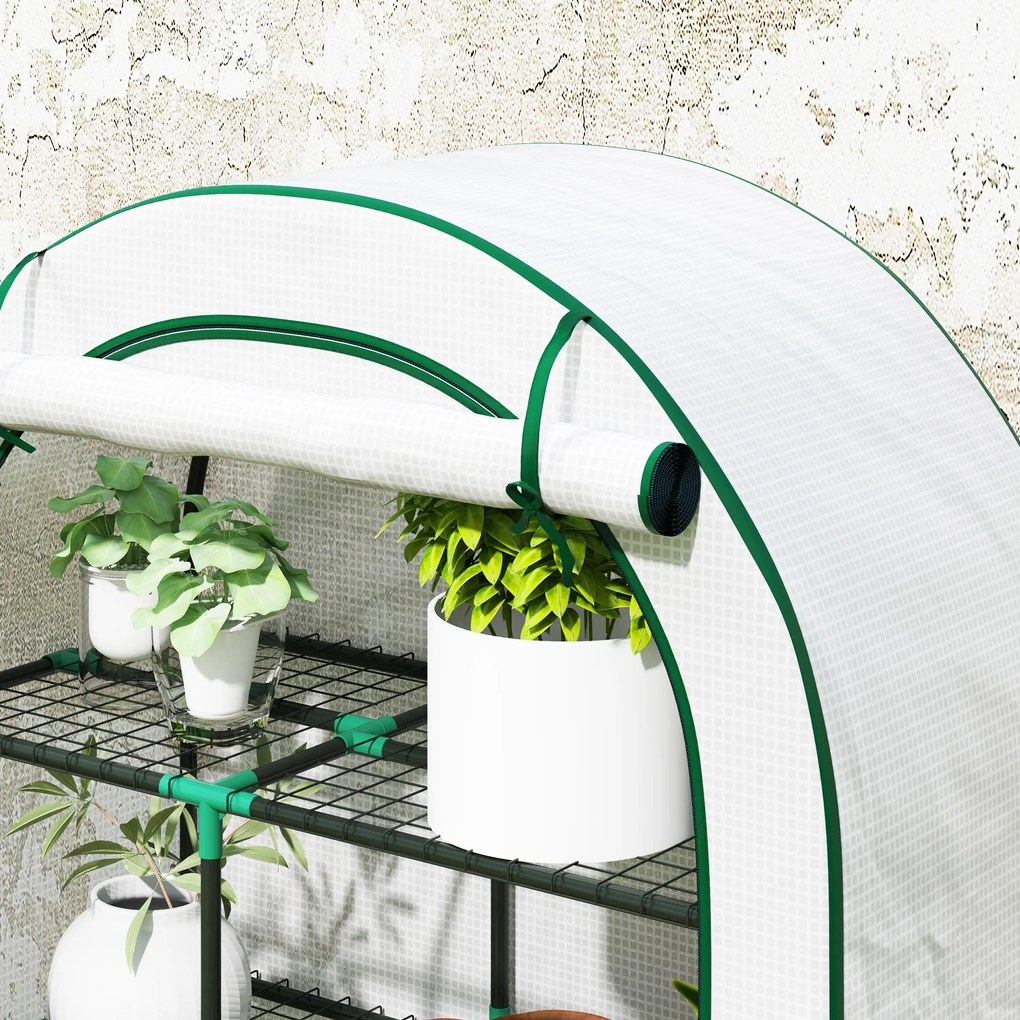 Outsunny Mini solar, solar cu patru niveluri cu acoperire din plastic, portabil, ușă rulabilă, 100 x 45 x 160 cm, alb | Aosom Romania