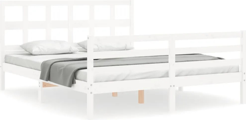 vidaXL Cadru de pat cu tăblie, alb, 160x200 cm, lemn masiv