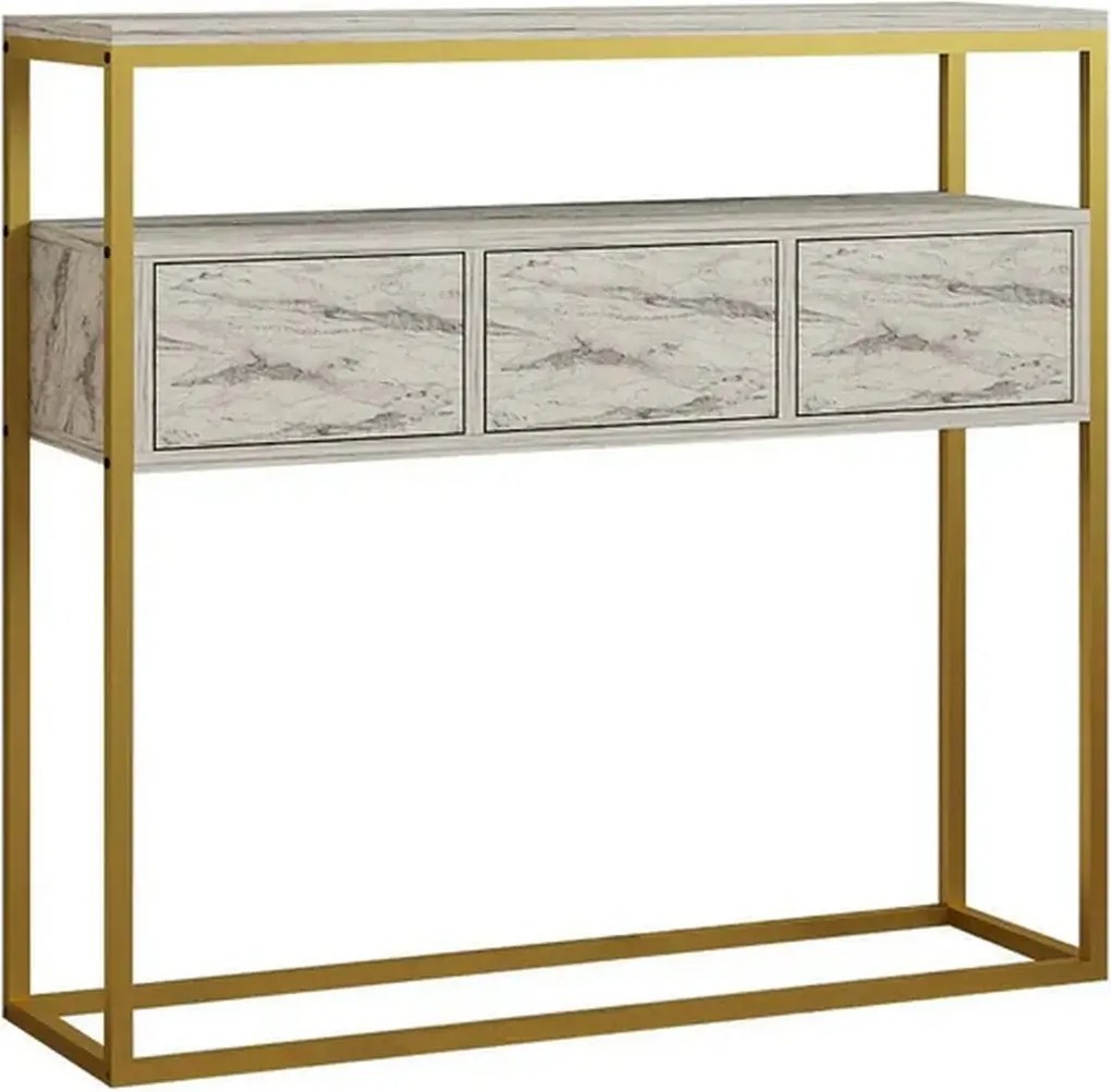Consola GUARDA, alb cu efect de marmura/auriu, PAL melaminat/metal, 10