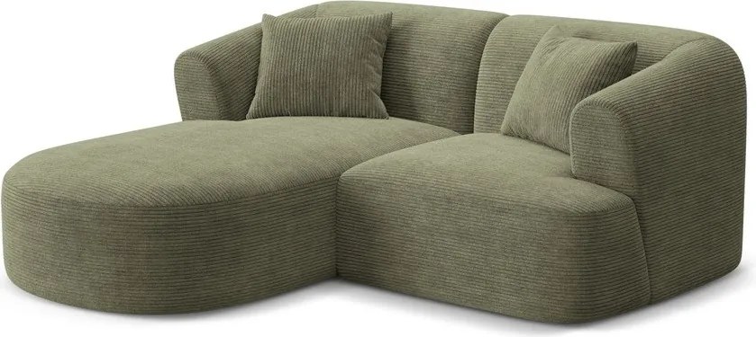 Colțar verde cu tapițerie din catifea reiată (cu colț pe partea stângă/cu șezlong) Campi – Cosmopolitan Design