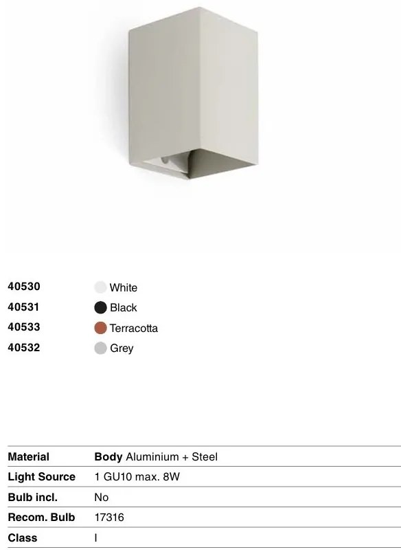 Aplica perete aluminiu alb, 1xGU10, LUNE square