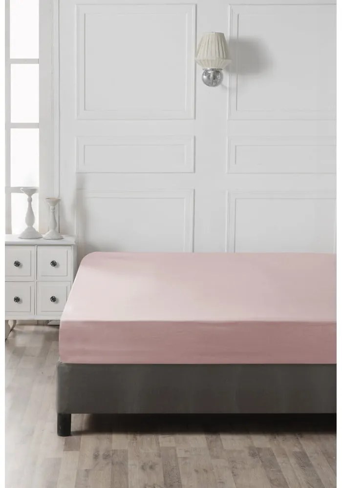 Cearceaf roz din bumbac cu elastic 140x200 cm – Mijolnir
