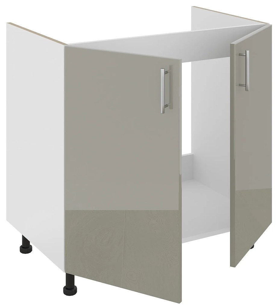 Set Masca Chiuveta Karo, Gri Lucios/Alb, MDF, 80 x 50 x 80 cm, Chiuveta Inox, Cuva dreapta