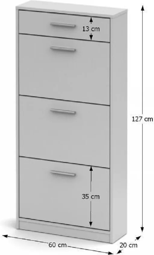 Pantofar 3 compartimente cu sertar, alb, NOKO-SINGA 311