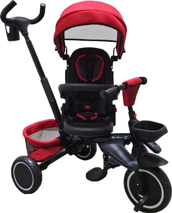 Tricicleta pliabila cu copertina Baby Care™ Folding Trike, Roti din spuma cauciucata EVA, Pedale si maner pentru parinti, Scaun reversibil cu rotire