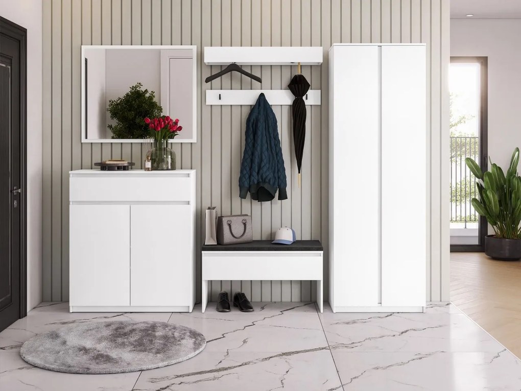 Mobilier hol Semplo II (Alb alpin + Negru) (cu oglindă). 1104736