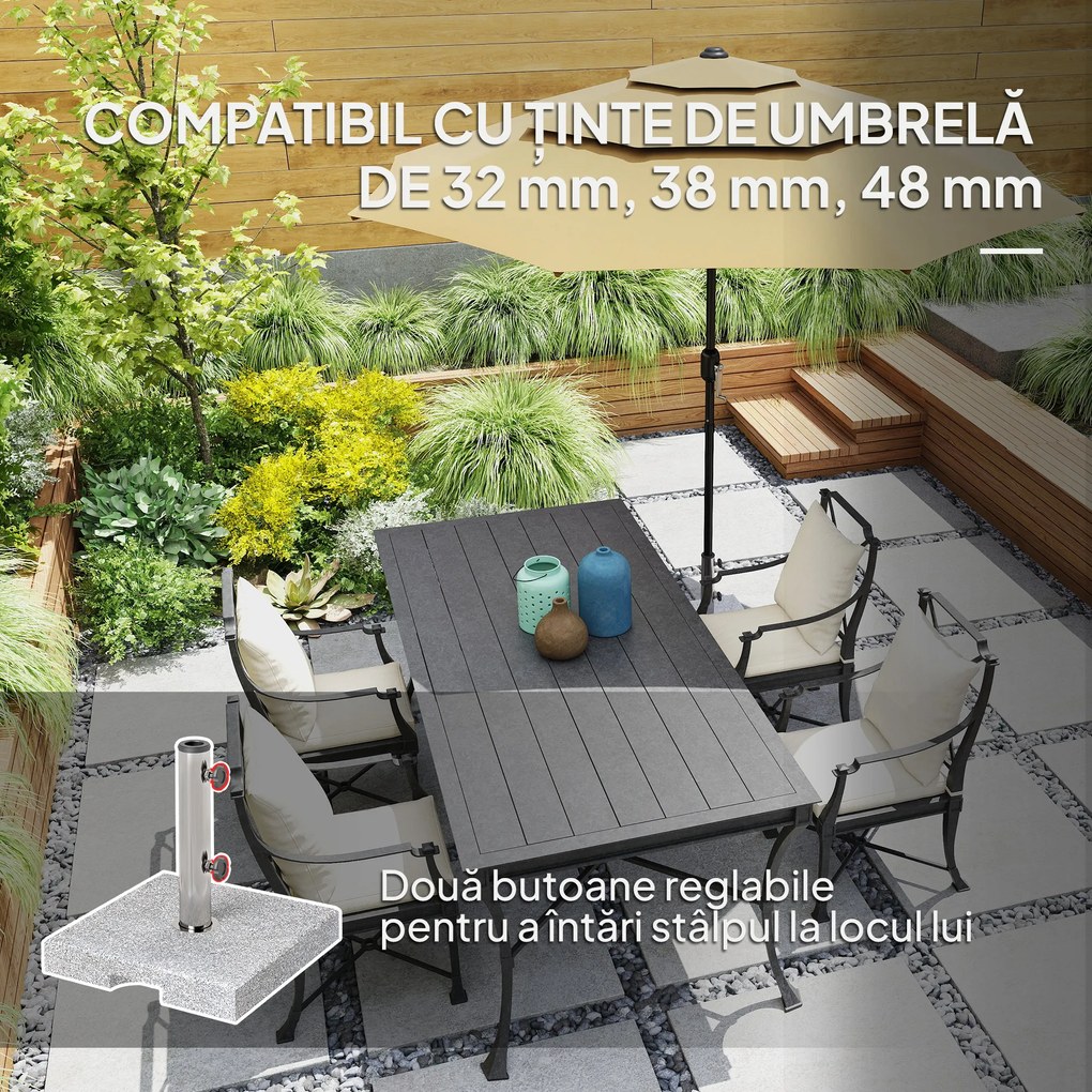 Outsunny Bază pentru Umbrelă din Granit 21 kg, Bază Pătrată pentru Umbrele de Exterior cu Mânere și 2 Butoane Reglabile, Ideală pentru Grădină, Patio, Marginea Piscinei, Gri | Aosom Romania