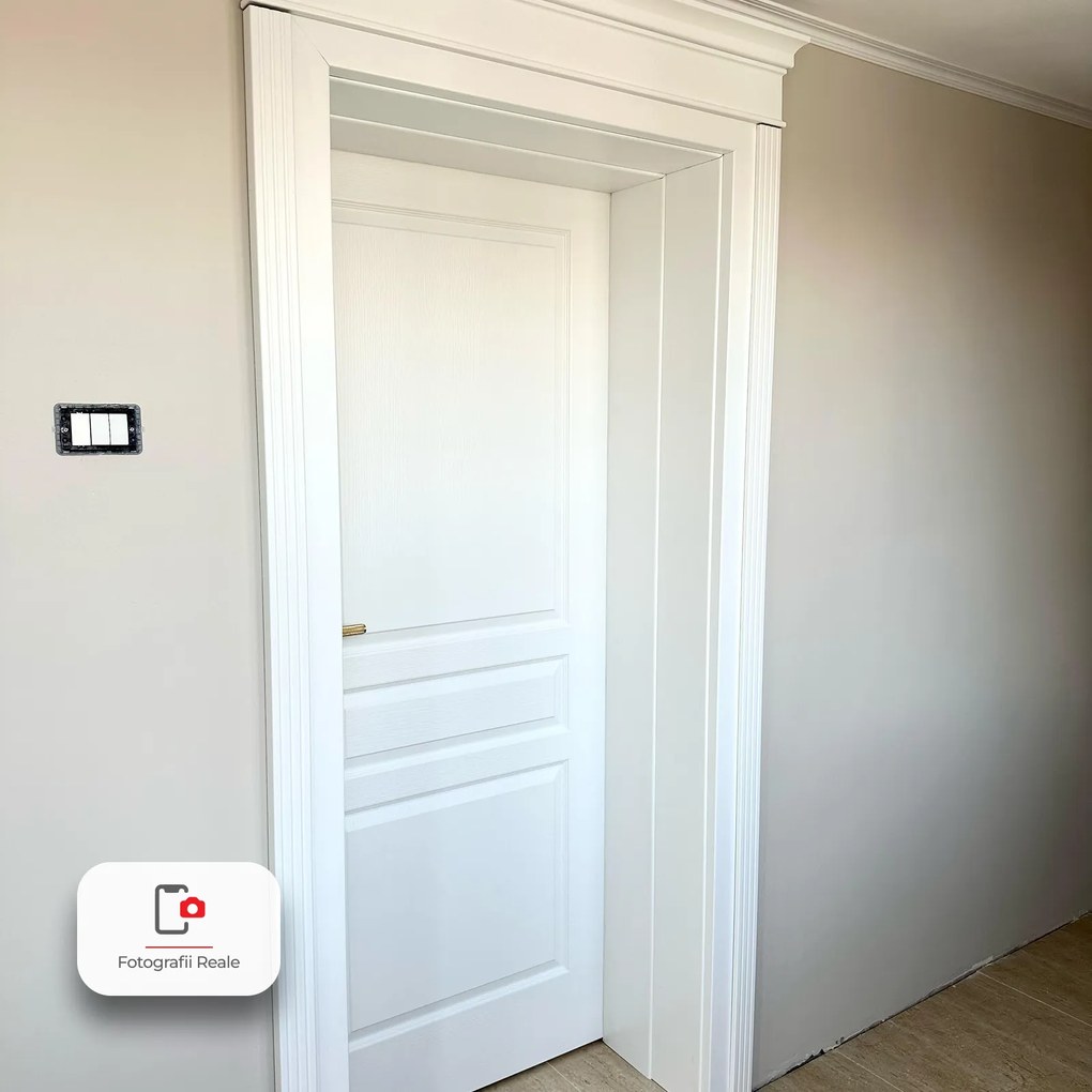 Usa de interior PORTA VIENA cu modul Retro - Pervaz de tip capitel si Cornisa Vopsea Standard, 180-240 mm, Alb