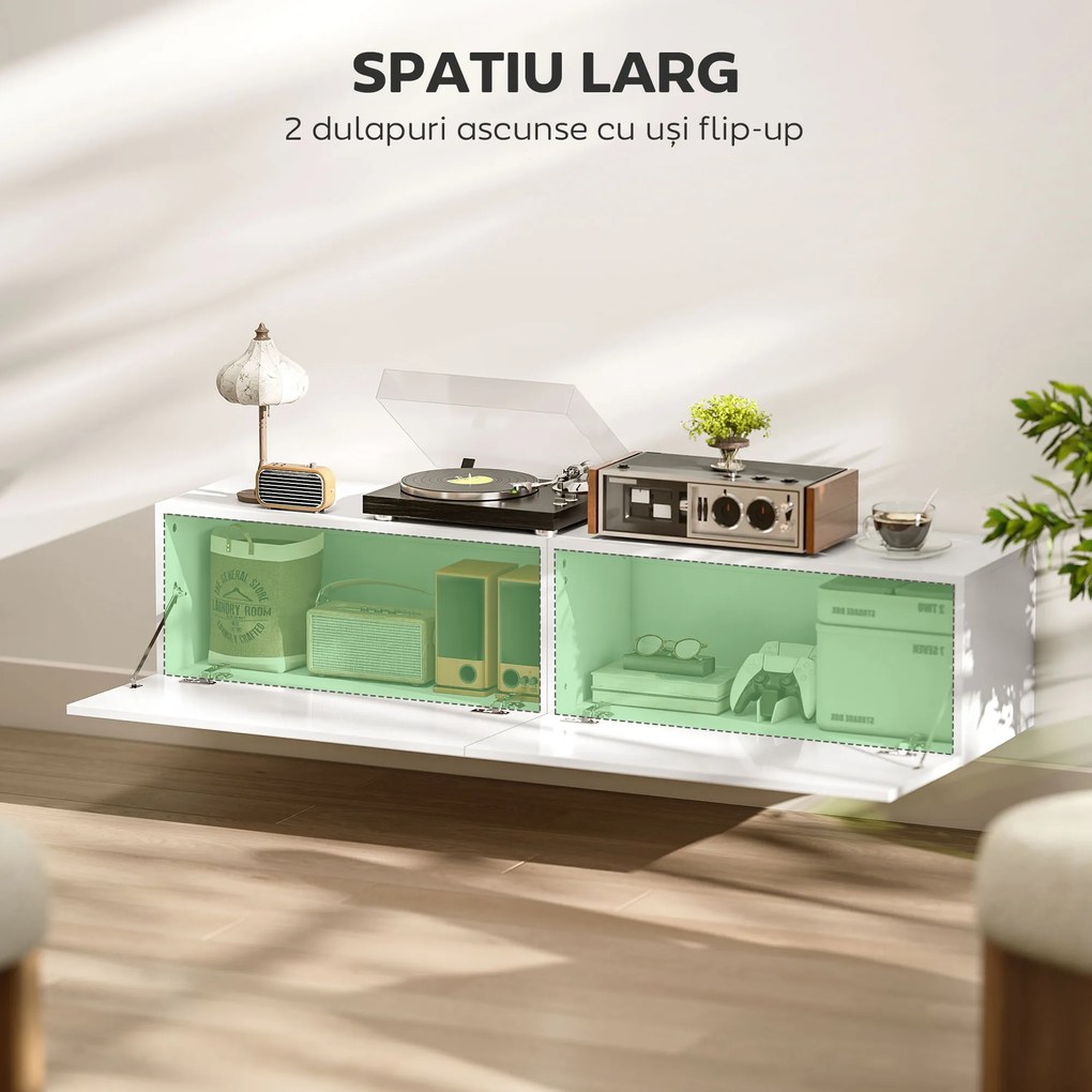 HOMCOM Dulap TV Suspendat pentru Televizoare de 45"-55"-65" cu 2 Dulapuri, Alb | Aosom Romania