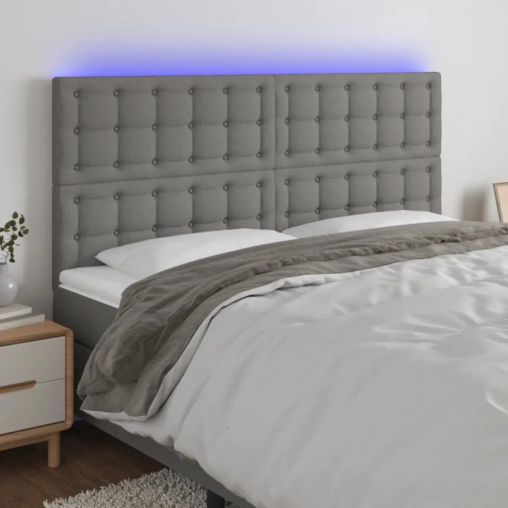 vidaXL Tăblie de pat cu LED, gri închis, 160x5x118/128 cm, textil