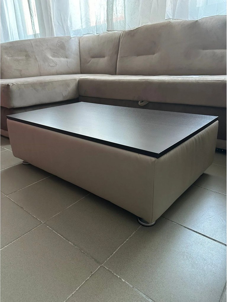PRODUS RESIGILAT - Taburet cu lada, wenge/crem, piele ecologica, 100x6