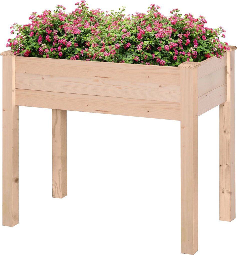 Outsunny Jardinieră ridicată din lemn, Pat de grădină pe picioare ridicat, Orificii de drenaj, Material nețesut, 86x46x76 lemn natural | Aosom Romania
