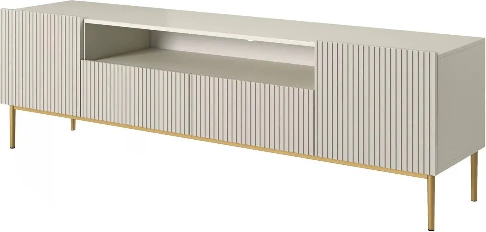 Comodă TV Nicole 200 cm cu nișă și sertare – cashmere / picioare aurii
