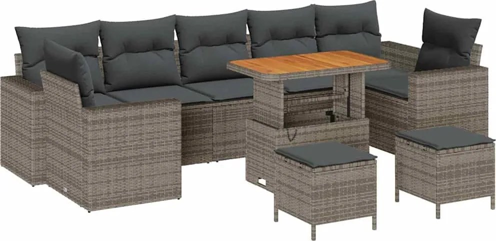 vidaXL Set de canapele pentru grădină cu pernă 13 pcs Gri poliratan