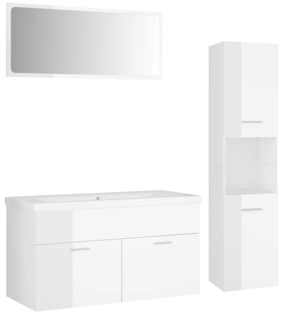 3071159 vidaXL Set mobilier de baie, alb extralucios, lemn prelucrat