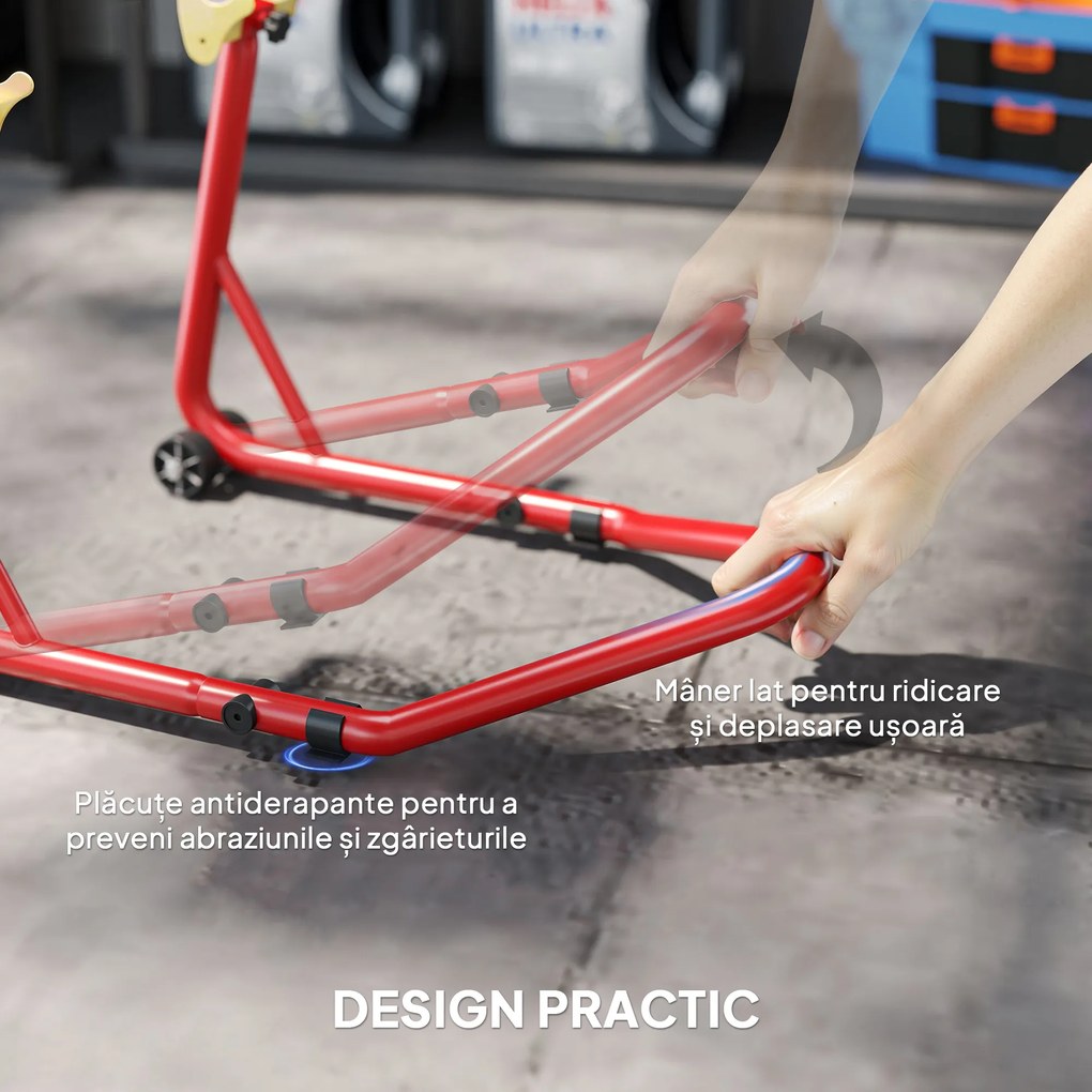 HOMCOM Stand pentru motociclete cu capacitate de 544 kg, cu furci reglabile și roți, Roșu | Aosom Romania