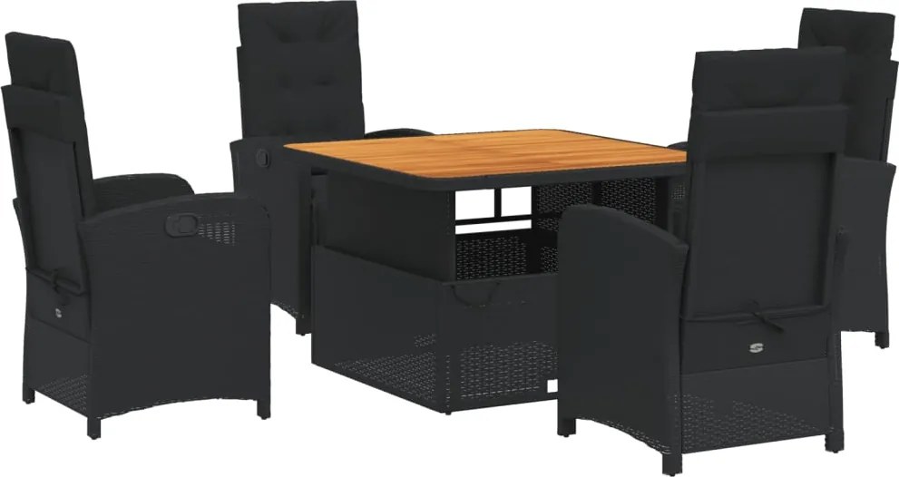 vidaXL Set mobilier de grădină cu perne, 5 piese, negru, poliratan