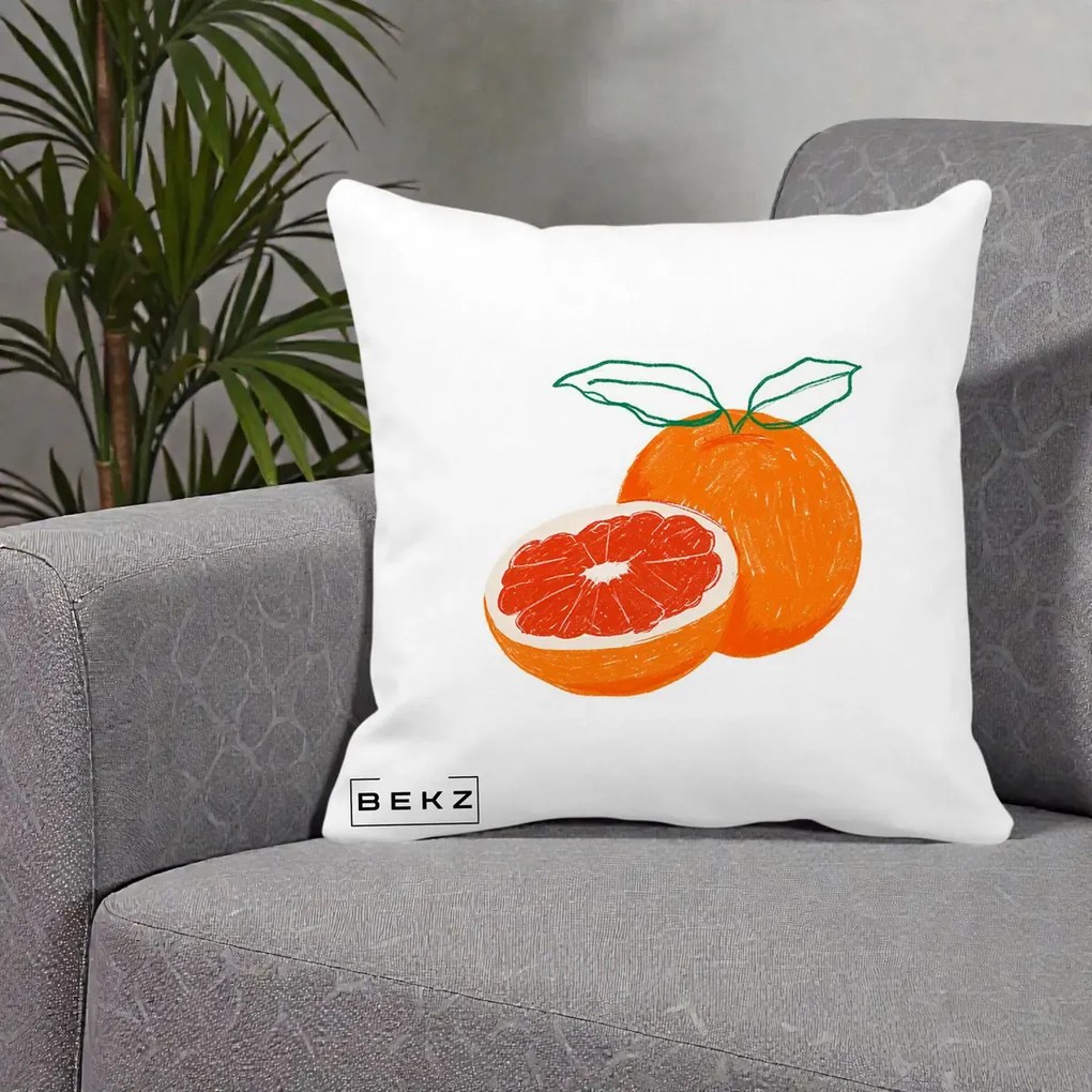 Perna Decorativa Grepfrut Citrus, 40x40 cm, Alba Mata, Husa Detasabila, Perna Inclusa, BEKZ®