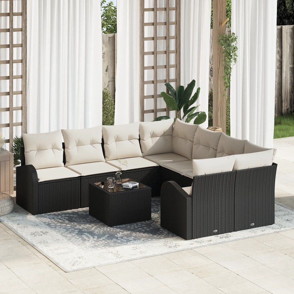 vidaXL Set de canapele pentru grădină 9 pcs Negru 55 x 55 x 37 cm