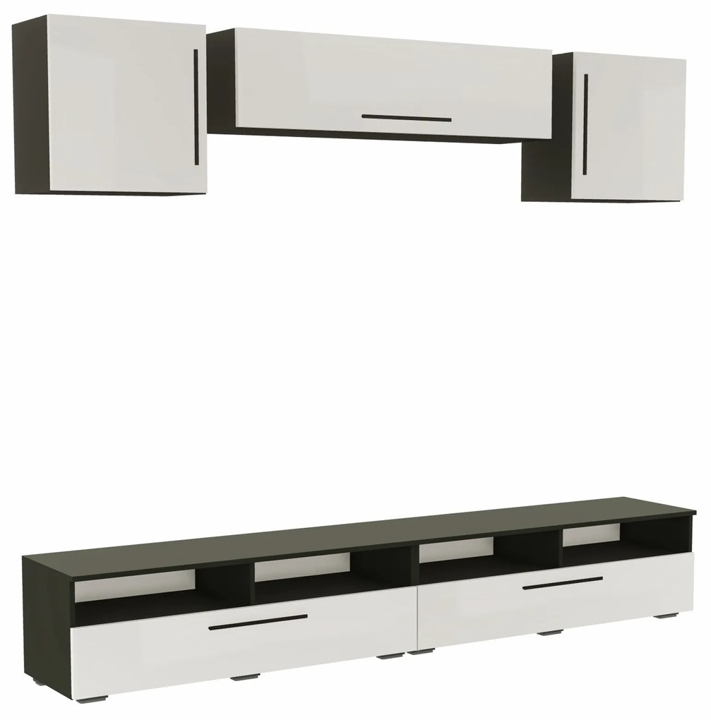 Living haaus Haga V16, Alb Lucios/Negru, MDF, L 240 cm