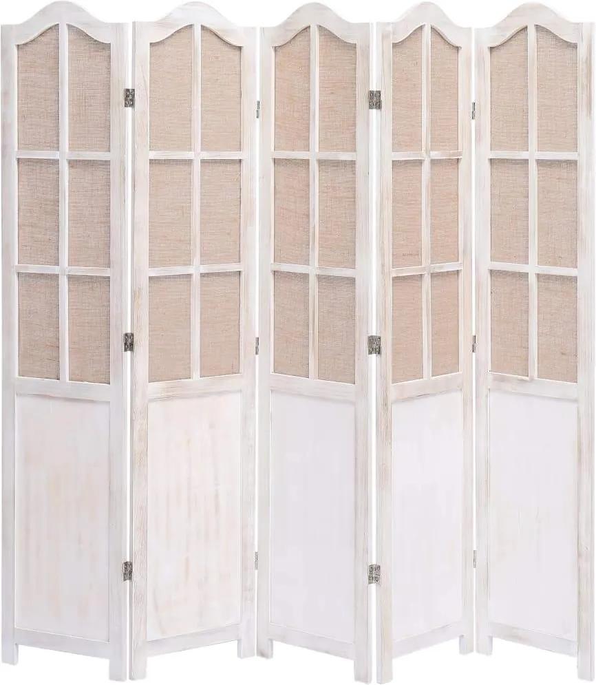 Paravan de camera cu 5 panouri, alb, 175 x 165 cm, textil