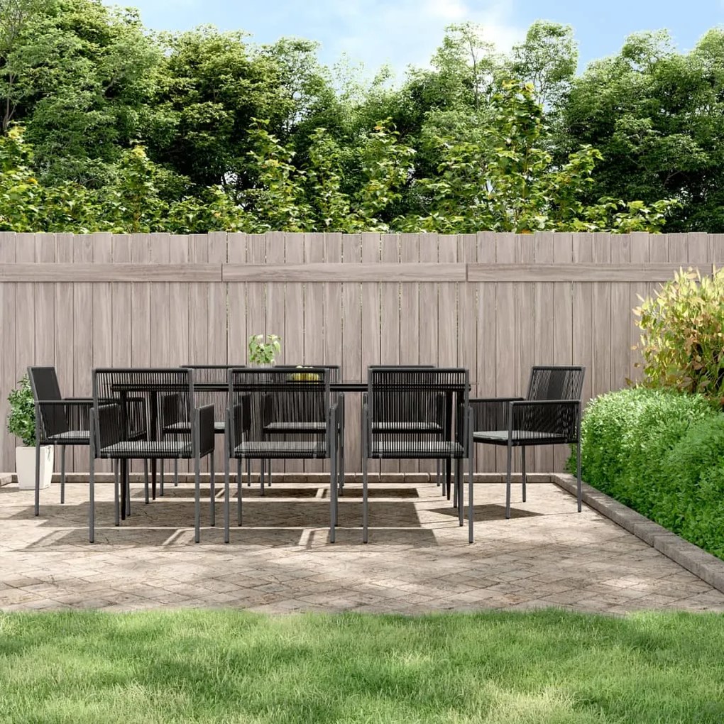 vidaXL Set mobilier grădină cu perne, 9 piese, negru, poliratan &amp; oțel