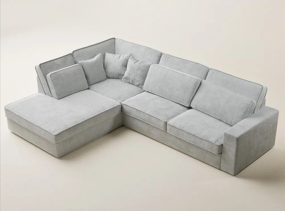 Colțar gri deschis cu tapițerie din chenille (cu colț pe partea stângă/în formă de ”L”) Kirou – Maison de Rêve