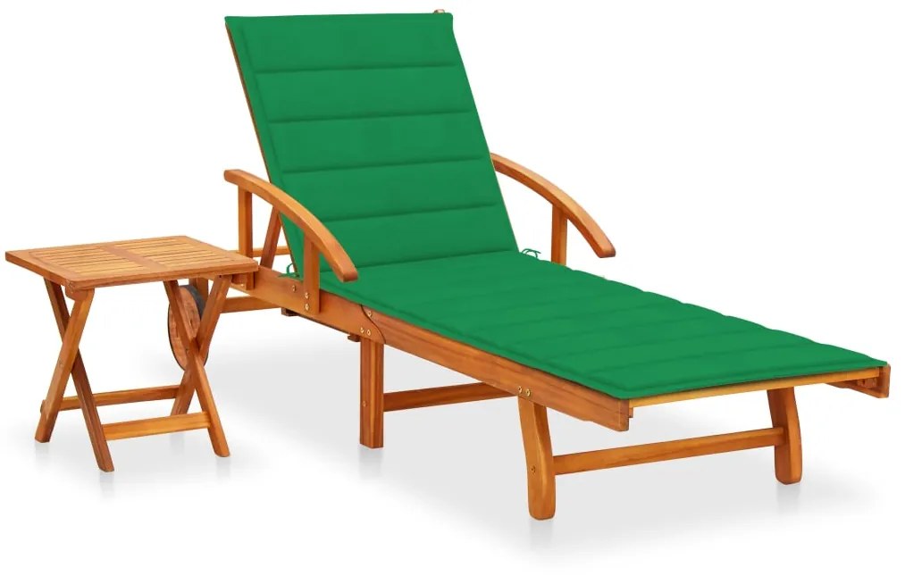 vidaXL Șezlong de grădină cu masă și pernă, lemn masiv de acacia