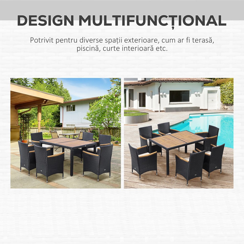Outsunny Set Masă și Scaune de Grădină din 7 Piese, 13x90x75 cm, Negru | Aosom Romania