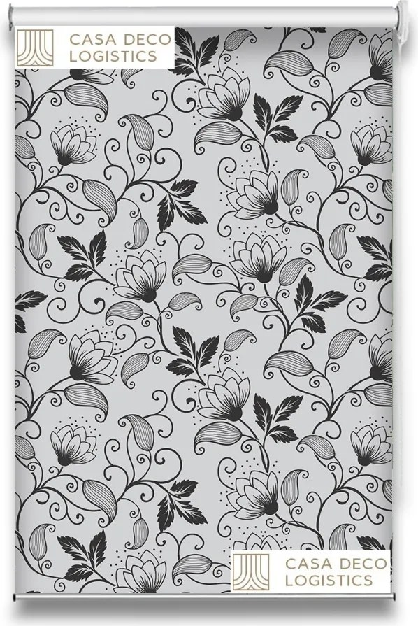 Roletă textilă Floral 8014 albă cu model floral gri elegant