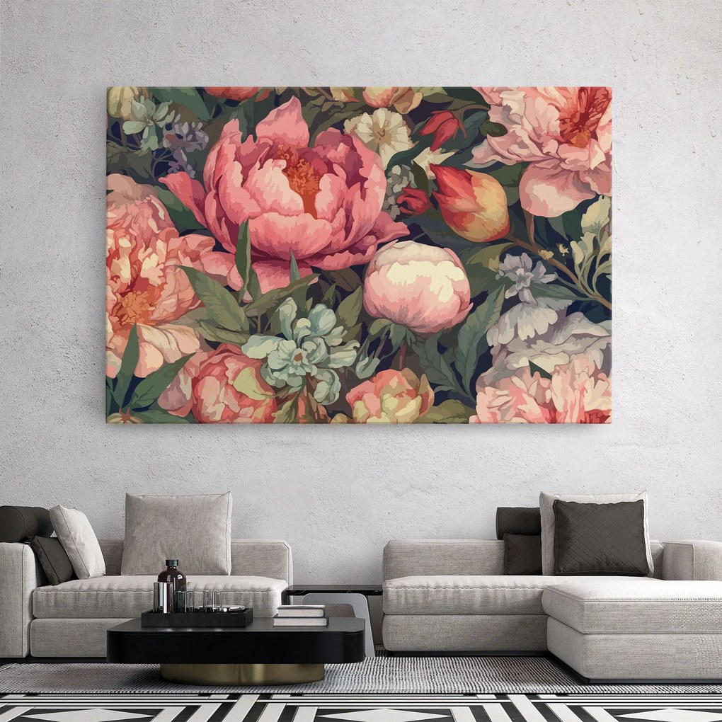 Tablou Canvas, 80x120cm, Dormitor si Living, Flori, Bujori, Pretty Artistic Peony