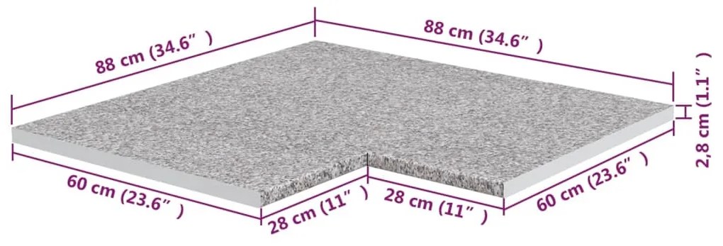 Blat de colt bucatarie, gri cu textura granit, PAL gri granit, 28 88 x 60 x 2.8 cm, 1