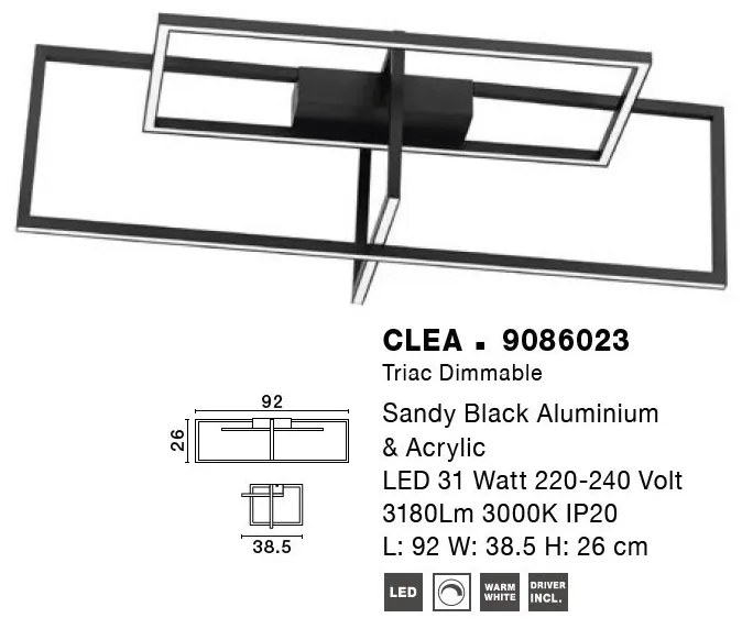 Lustra LED dimabila aplicata design modern CLEA negru 31W