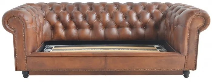 Canapea extensibila Chesterfield, maro, din piele naturala