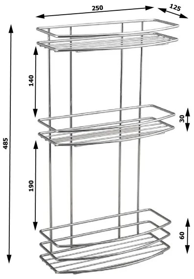 Etajetă de perete cu trei rafturi pentru duș Aqualine CHROME LINE crom lucios
