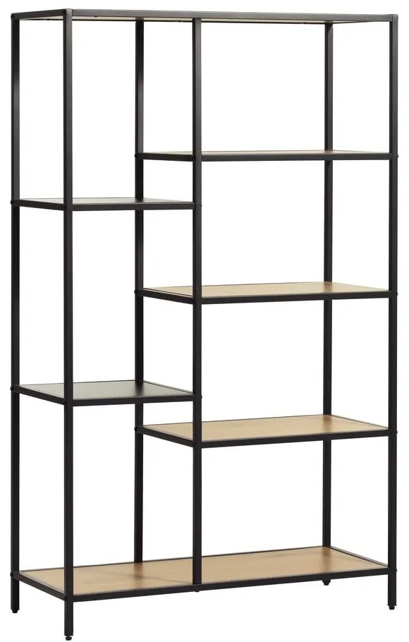 Bibliotecă neagră/în culoare naturală cu aspect de lemn de stejar 80x146x35 cm Altino – Unique Furniture