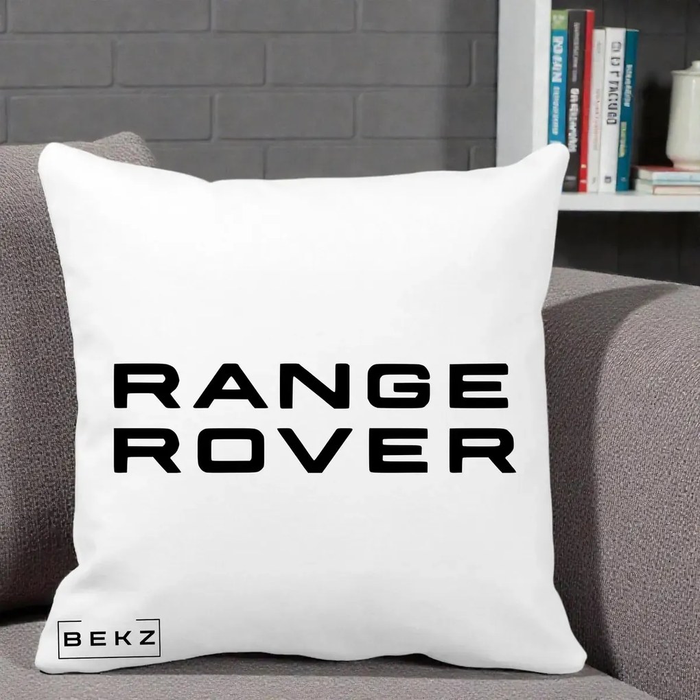 Perna Personalizata cu emblema Range Rover, 40x40 cm, Alba Mata, Husa Detasabila, Perna Inclusa, BEKZ®