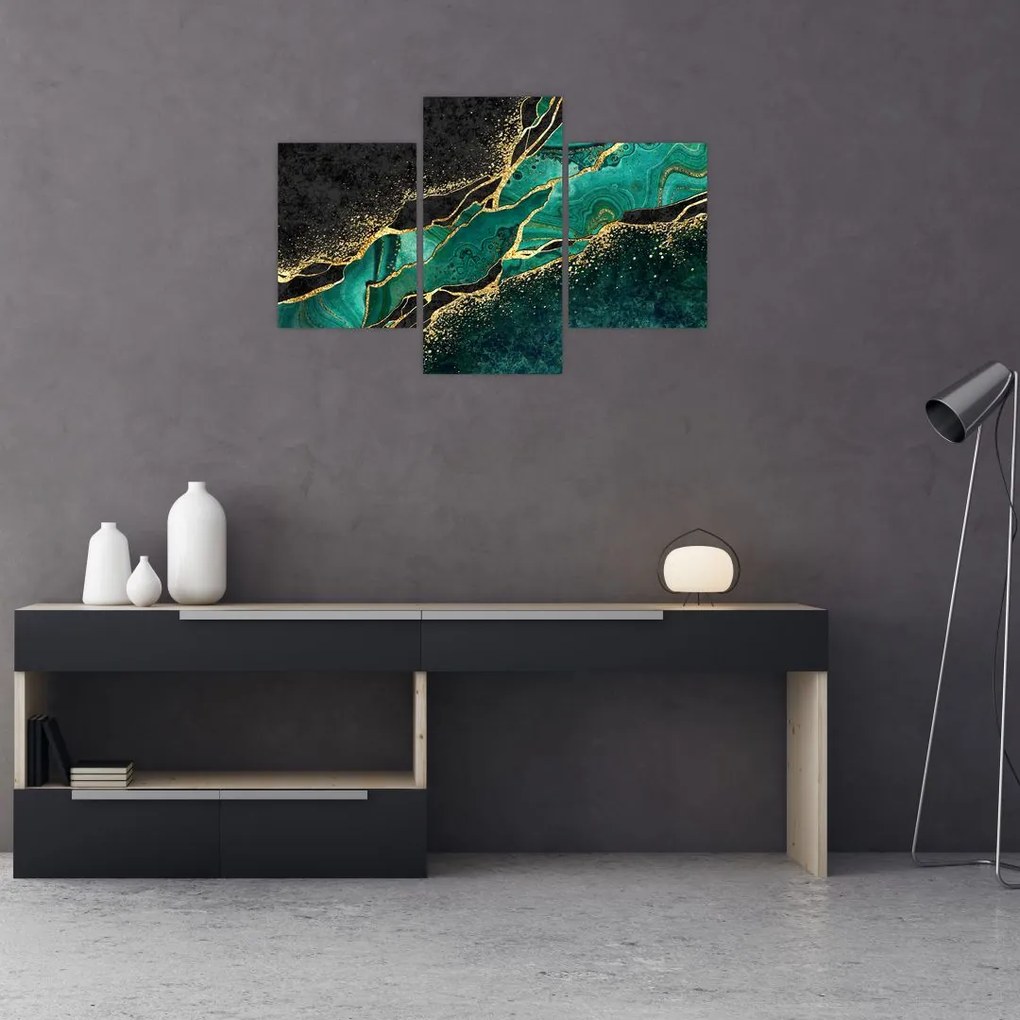 Tablou - Marmorat, petrol-auriu (90x60 cm)