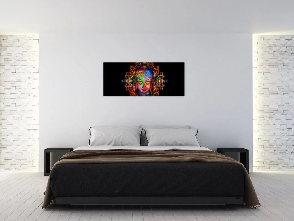 Tablou - Bustul lui Buddha în culori neon (120x50 cm)