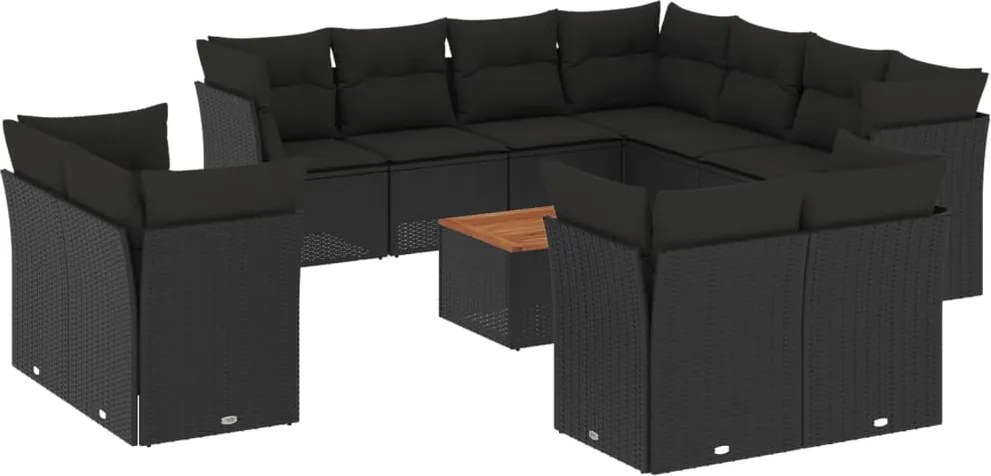 vidaXL Set canapele de grădină, 12 piese, cu perne, negru, poliratan