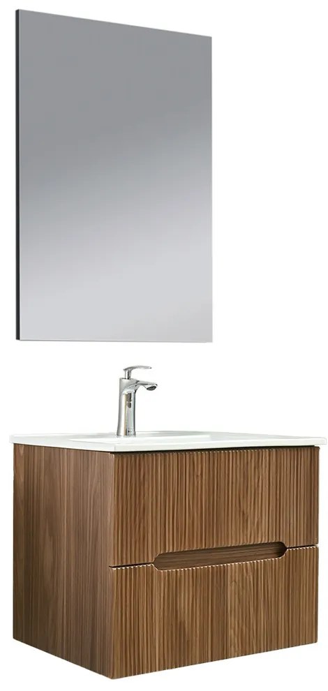 Mobilier de baie Trent 60 cm cu chiuvetă ceramică (2 sertare) și oglindă 60x80 cm stejar apus de soare