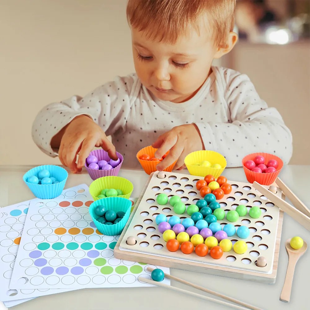 Joc de masă din lemn 3 în 1, puzzle-uri cu bile, șah zburător