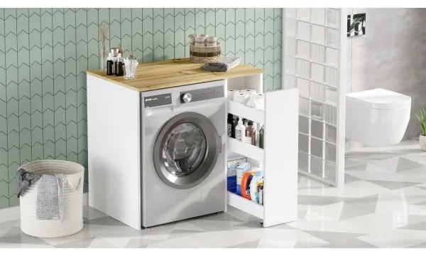 Dulap cu spațiu de depozitare pentru mașină de spălat rufe 88,3x93,5 cm alb/nuc